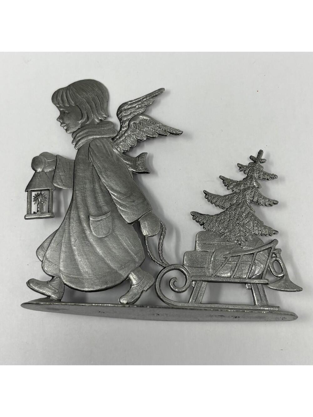 Wilhelm Schweizer Pewter Christmas Ornament 1993 Angel Child Pulling Sled Tree
